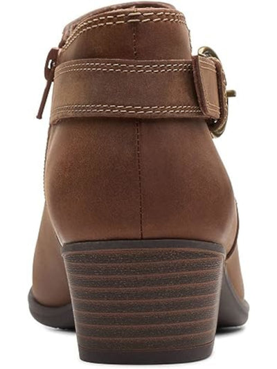 NINE WEST Womens Brown V-Cutouts Back Pull Tab Padded Birds Pointed Toe Block Heel Zip-Up Leather Booties 7.5 M