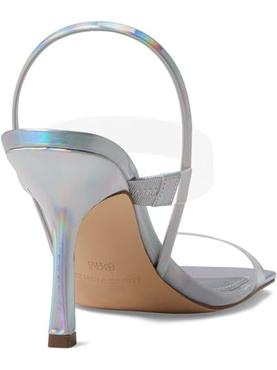 MARC FISHER Womens Silver Transparent Padded Goring Strappy Dekle Square Toe Stiletto Slip On Dress Slingback Sandal 6.5 M