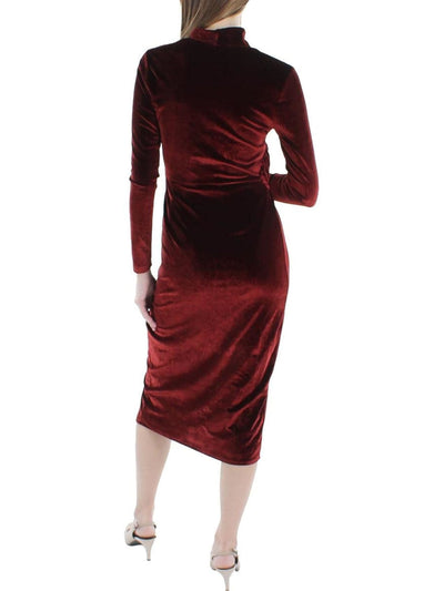 RACHEL RACHEL ROY Womens Burgundy Stretch Long Sleeve Surplice Neckline Midi Party Faux Wrap Dress S