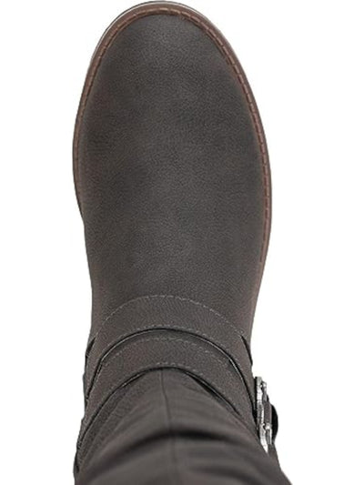 SUN STONE Womens Brown Lug Sole Ruched Buckle Accent Stretch Brinley Round Toe Block Heel Zip-Up Riding Boot 10 M