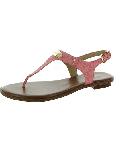 MICHAEL KORS Womens Pink Logo Comfort Metallic T-Strap Plate Round Toe Block Heel Buckle Thong Sandals Shoes 7.5 M