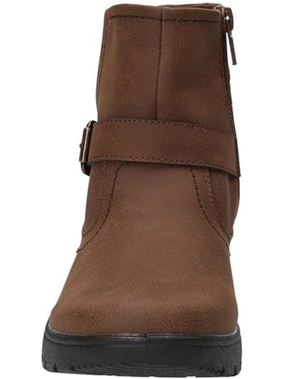 EASY STREET Womens Brown 1" Platform Padded Ruched Buckle Accent Goring Universe Round Toe Wedge Zip-Up Booties 7.5 W