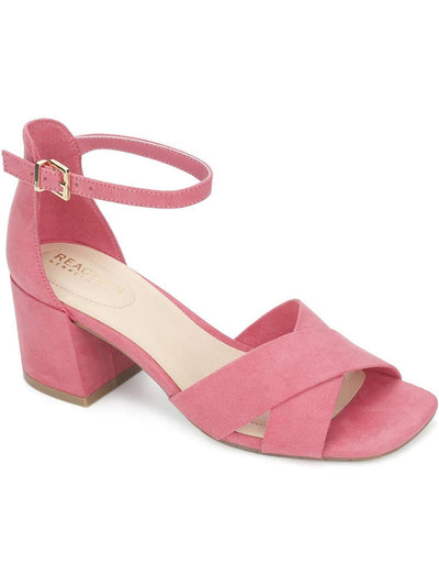 REACTION KENNETH COLE Womens Pink Ankle Strap Padded Mix X-band Square Toe Block Heel Buckle Dress Heeled Sandal 7 M