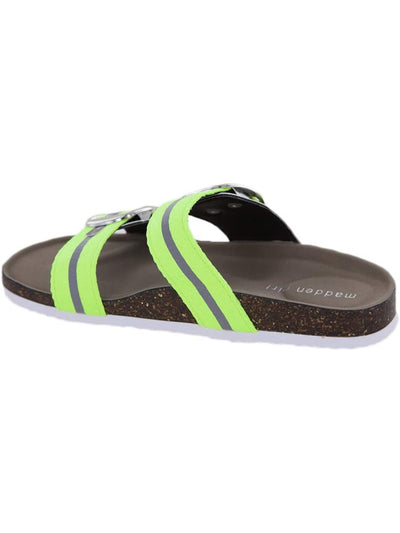 MADDEN GIRL Womens Green 1/2" Platform Reflective Buckle Accent Padded Bambam Round Toe Wedge Slip On Slide Sandals 5.5 M