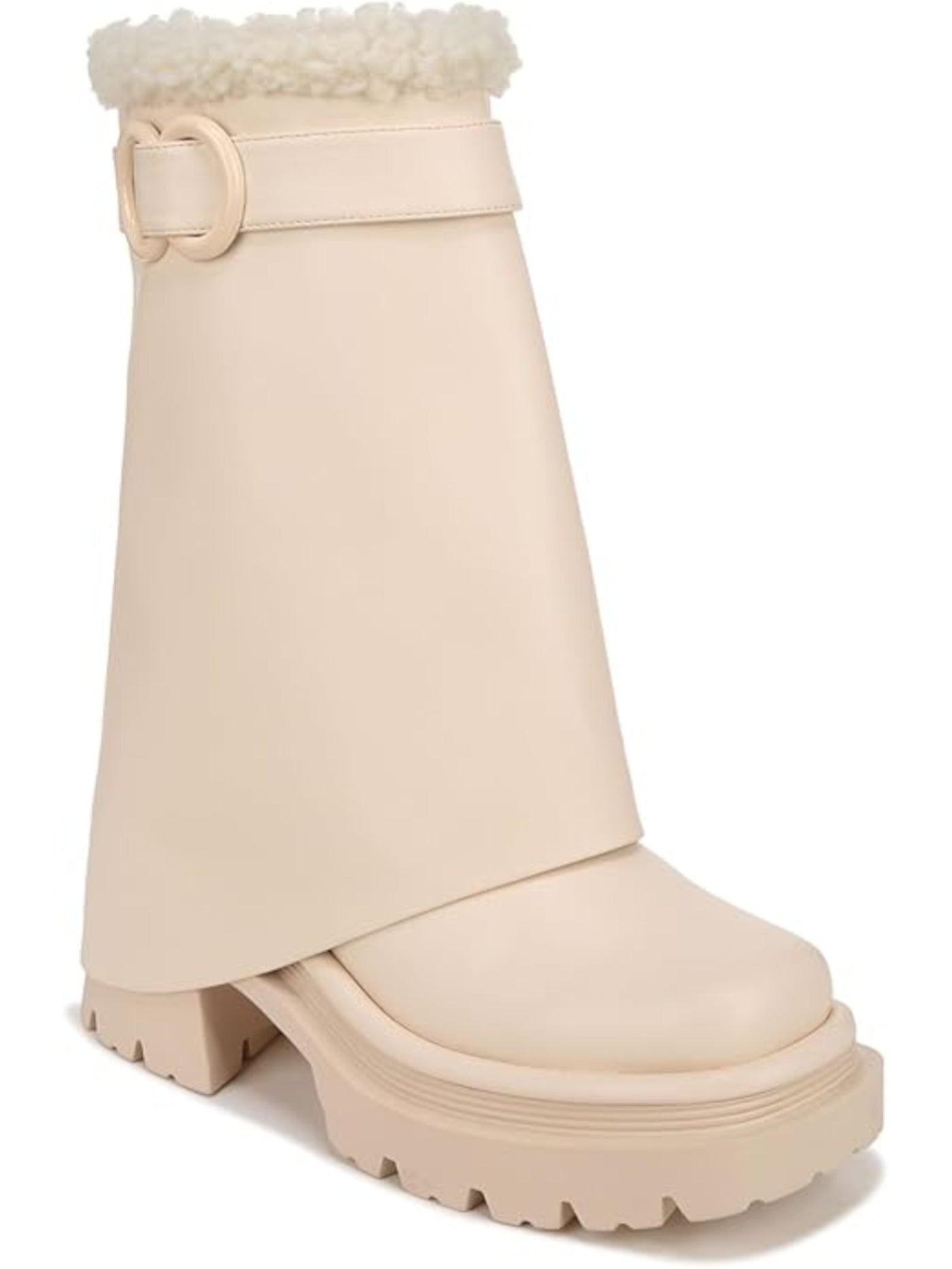 CIRCUS BY SAM EDELMAN Womens Beige 2" Platform Buckled Strap Cuffed Lug Sole Padded Noa Round Toe Block Heel Zip-Up Winter Boots 6.5 M