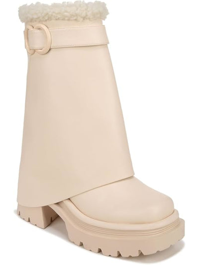 CIRCUS BY SAM EDELMAN Womens Beige 2" Platform Buckled Strap Cuffed Lug Sole Padded Noa Round Toe Block Heel Zip-Up Winter Boots 6.5 M