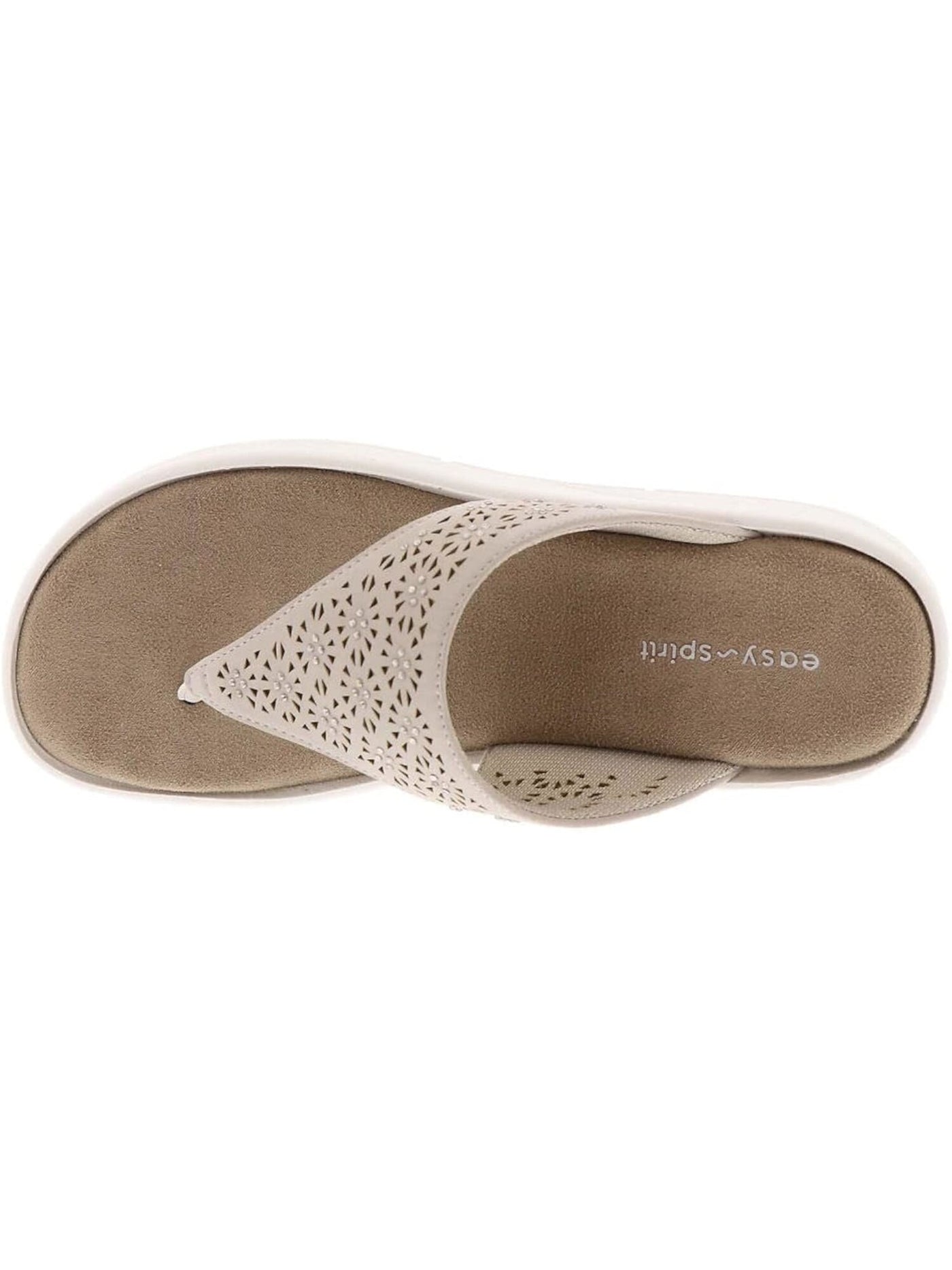 EASY SPIRIT Womens Beige 1" Platform Cushioned Lightweight Rhinestone Perforated Rhee Open Toe Wedge Slip On Thong Sandals 7 M