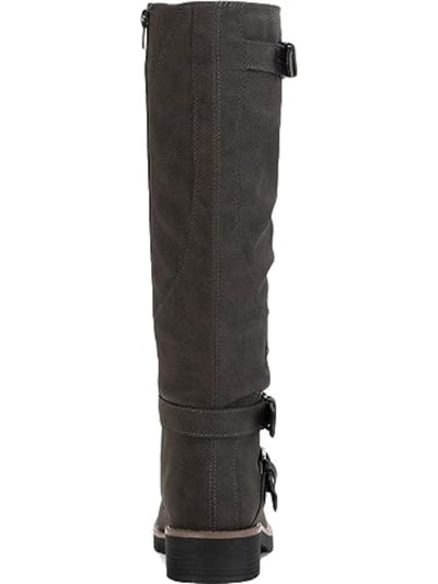 SUN STONE Womens Brown Lug Sole Ruched Buckle Accent Stretch Brinley Round Toe Block Heel Zip-Up Riding Boot 10 M