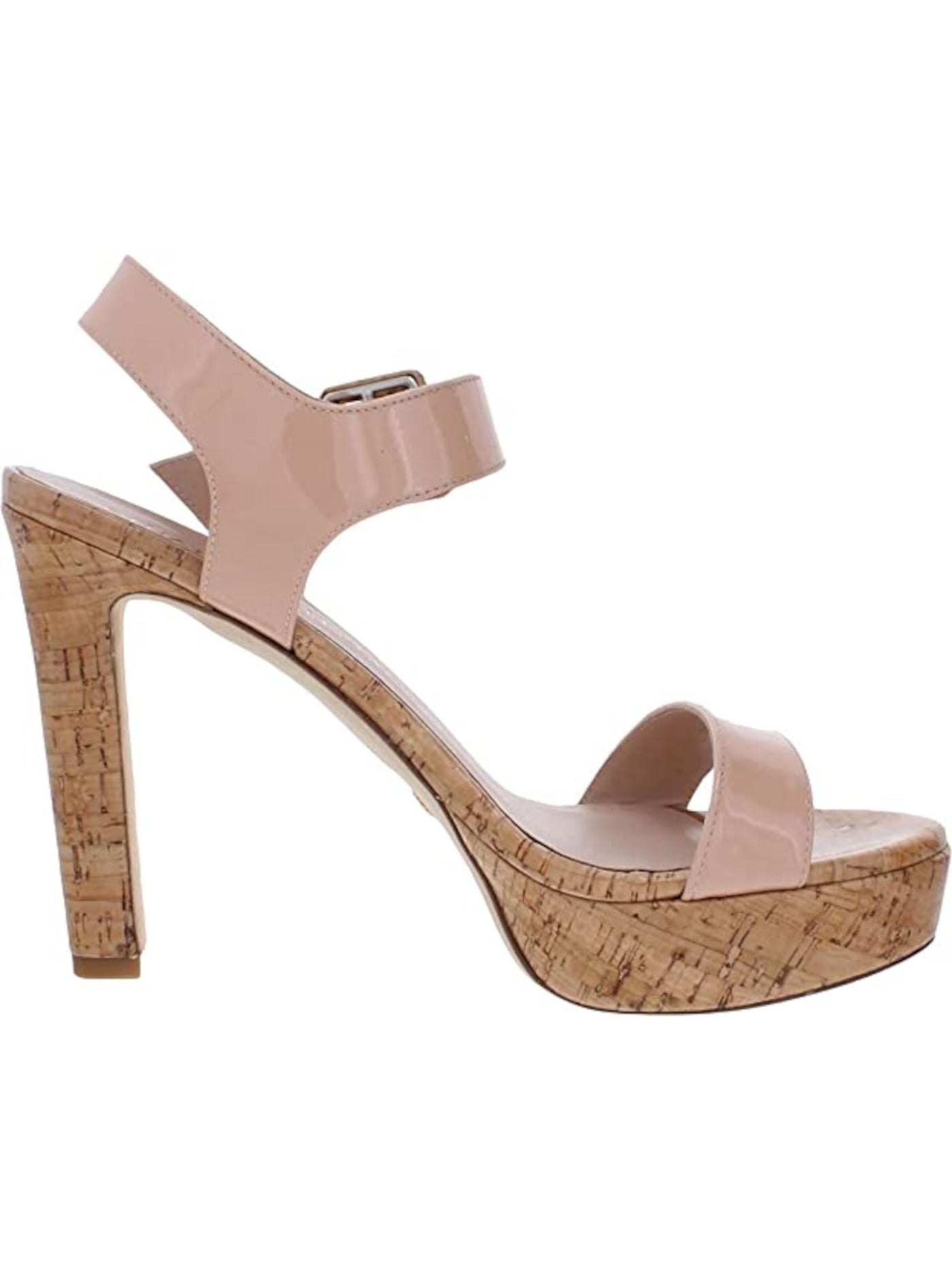 STUART WEITZMAN Womens Pink Cork-Like 1-1/2" Platform Padded Ankle Strap Alesha Round Toe Stiletto Buckle Leather Dress Sandals Shoes 9.5 M