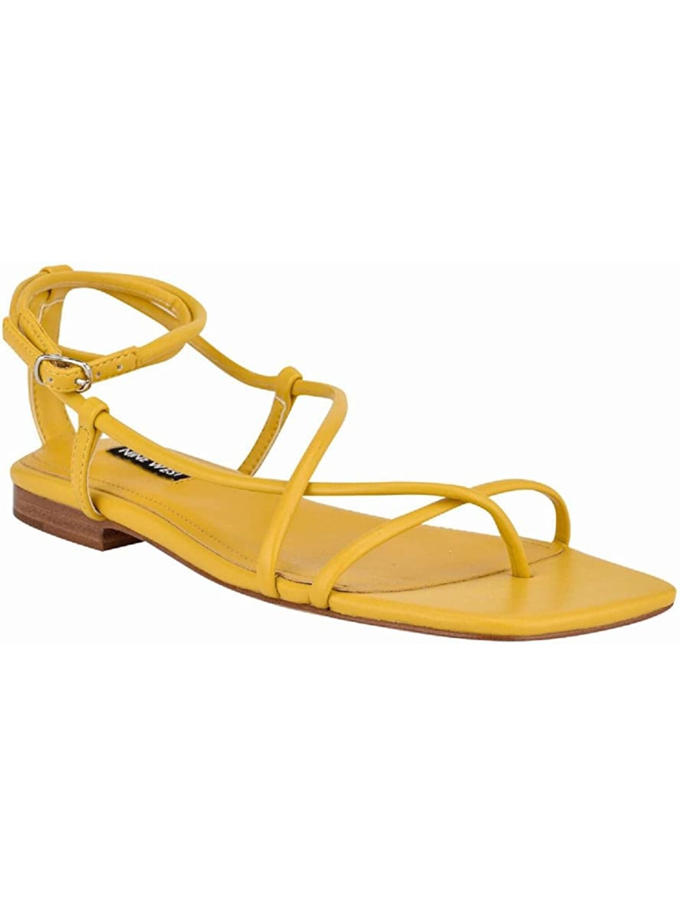 NINE WEST Womens Yellow Strappy Comfort Mandie Square Toe Buckle Sandals Shoes 6 M