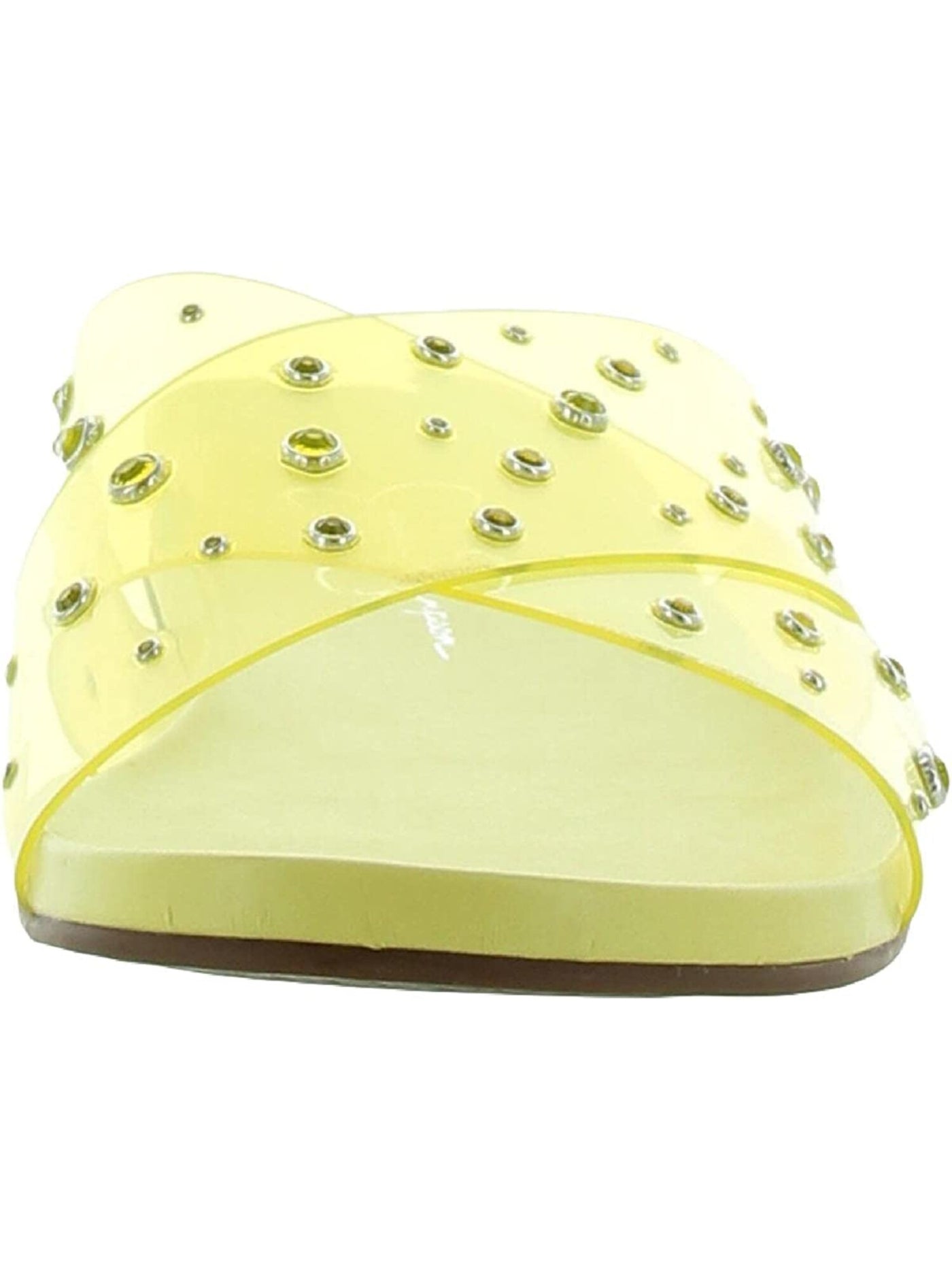 JESSICA SIMPSON Womens Yellow Lucite Straps Studded Rhinestone Tislie Round Toe Slip On Slide Sandals Shoes 7 M