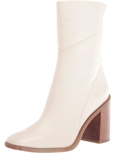 FRANCO SARTO Womens Beige Stormy Square Toe Block Heel Zip-Up Leather Heeled Boots 8 M