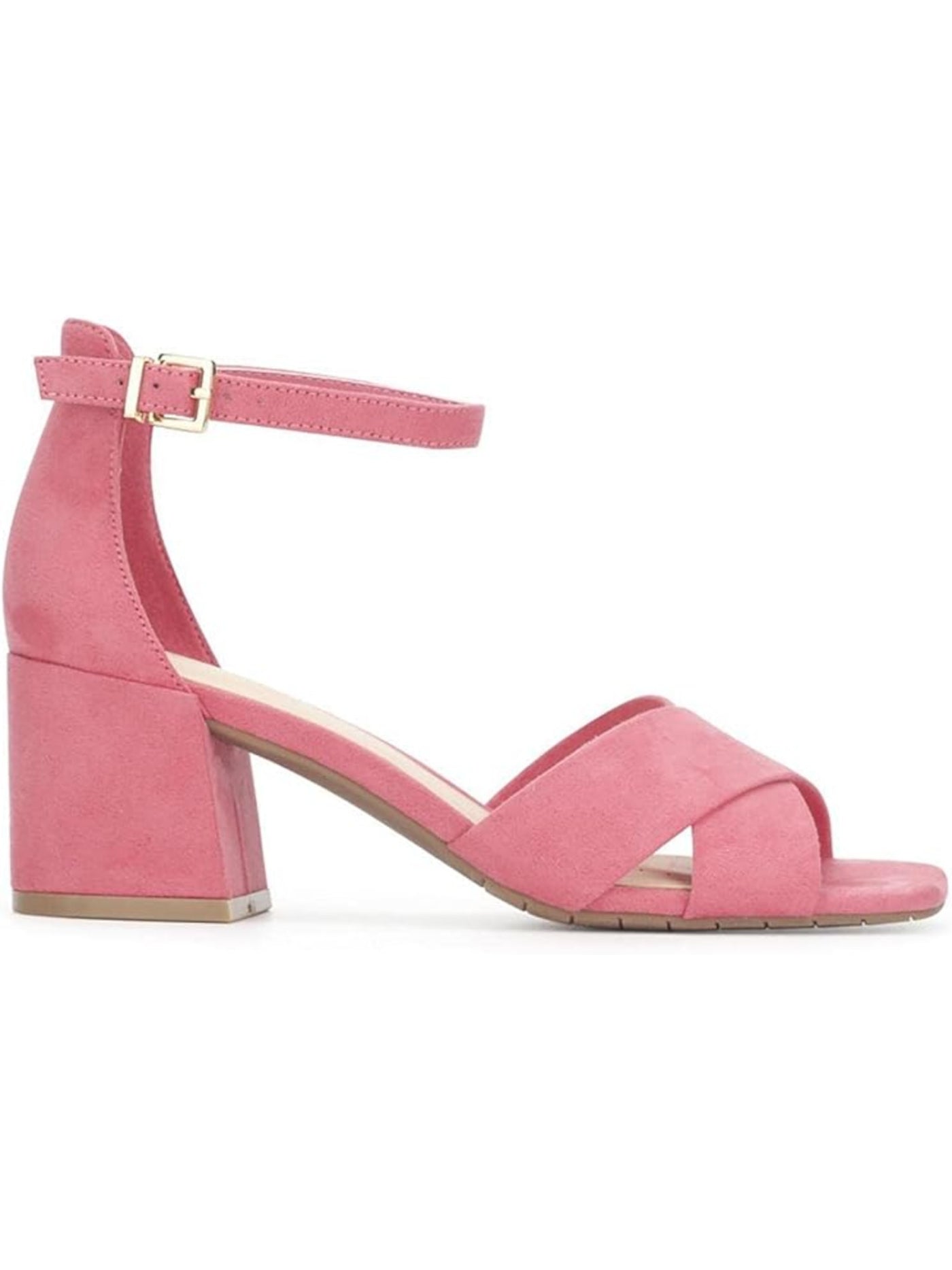 KENNETH COLE Womens Pink Ankle Strap Padded Mix X-band Square Toe Block Heel Buckle Dress Heeled Sandal 5.5 M