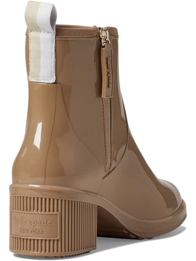 KATE SPADE NEW YORK Womens Beige Back Pull-Tab Padded Puddle Round Toe Block Heel Zip-Up Rain Boots 11