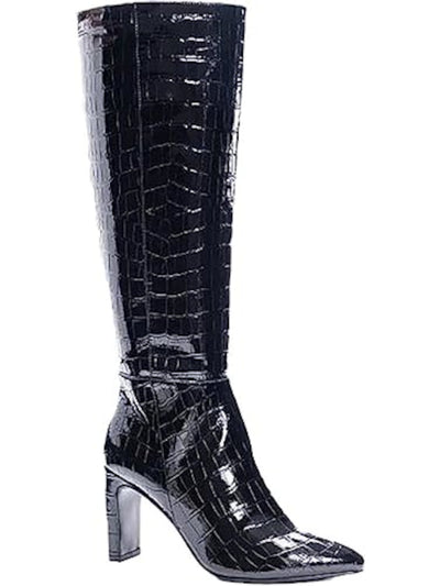 CHINESE LAUNDRY Womens Black Croc Cushioned Evanna Pointed Toe Block Heel Zip-Up Heeled Boots 7 M