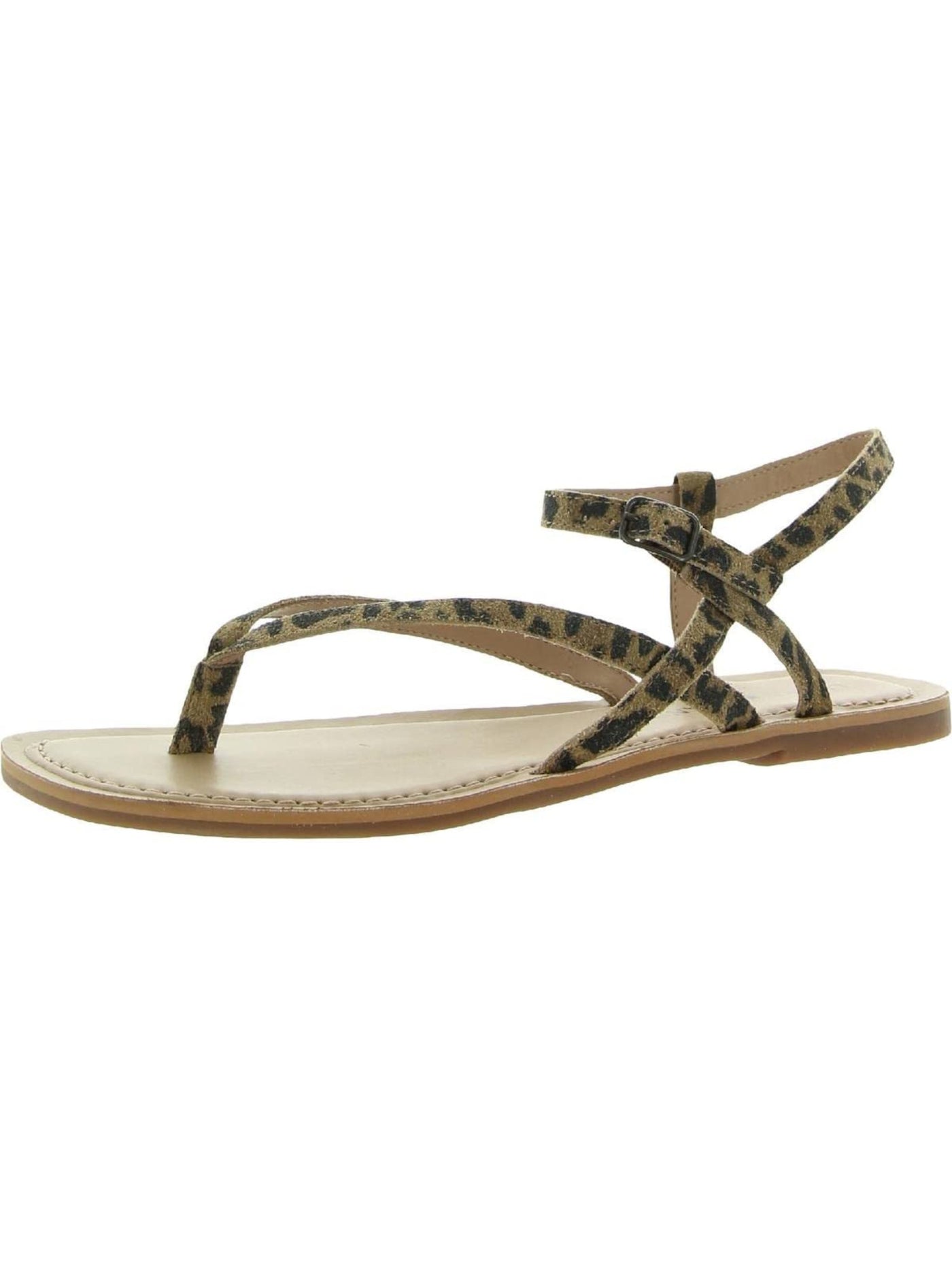 LUCKY BRAND Womens Brown Animal Print Leopard Ankle Strap Comfort Bylee Square Toe Buckle Leather Thong Sandals 7.5 M