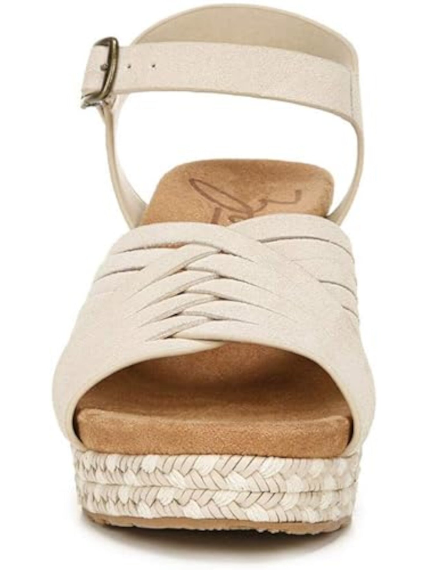 ZODIAC Womens Beige 1" Platform Cork-Like Wedge Woven Comfort Paola Round Toe Wedge Buckle Leather Sandals 7.5 M