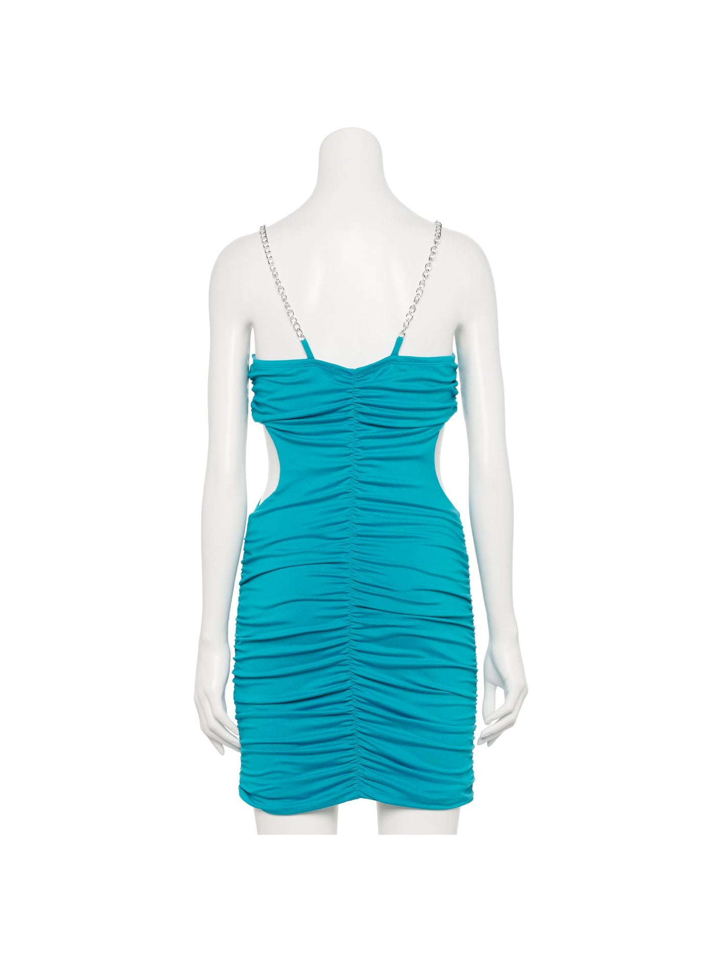 ALMOST FAMOUS Womens Teal Ruched Chain Straps Sleeveless V Neck Mini Party Body Con Dress L