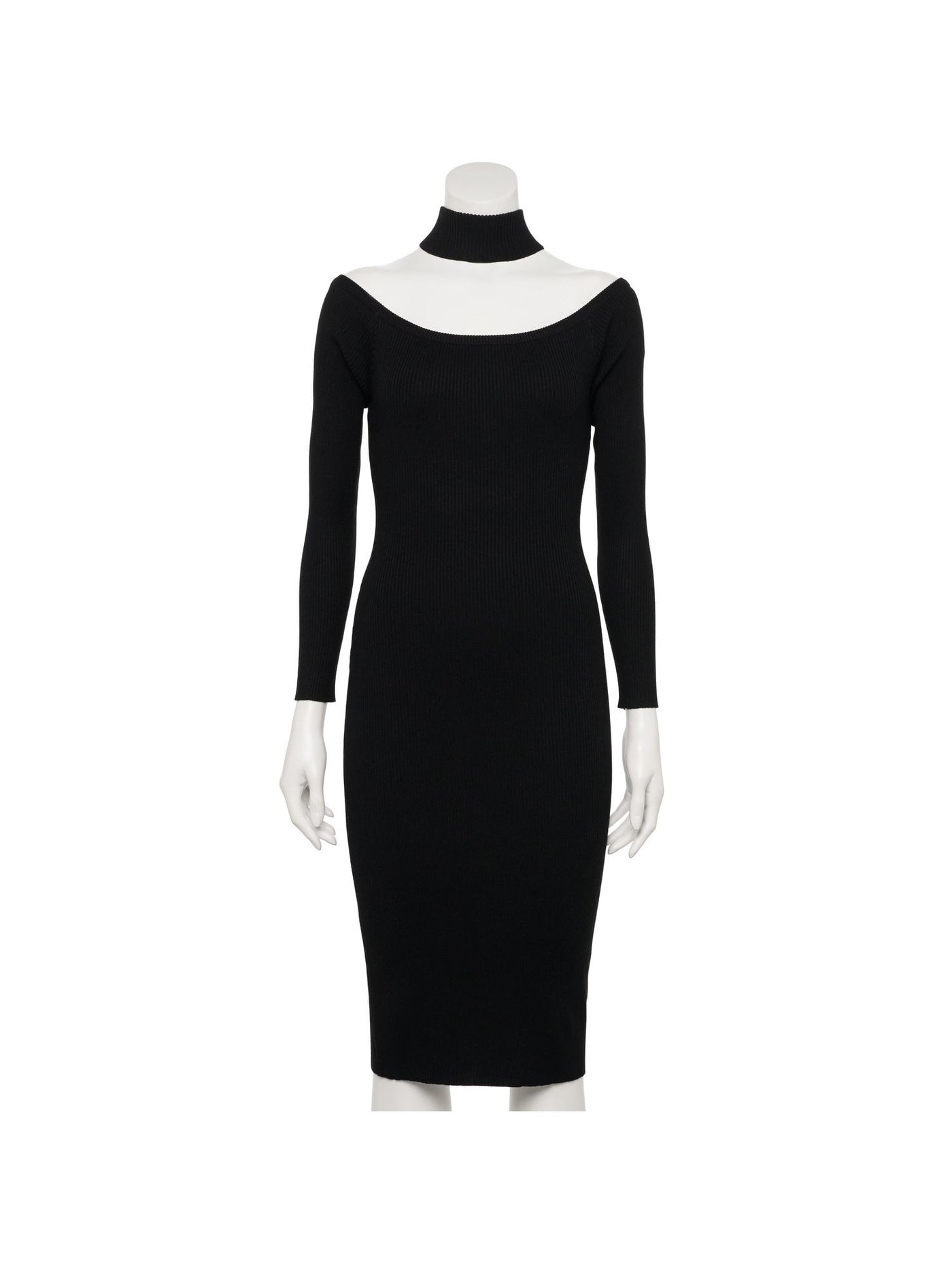ALMOST FAMOUS Womens Black Cold Shoulder Ribbed Long Sleeve Mock Neck Midi Cocktail Sweater Dress XL