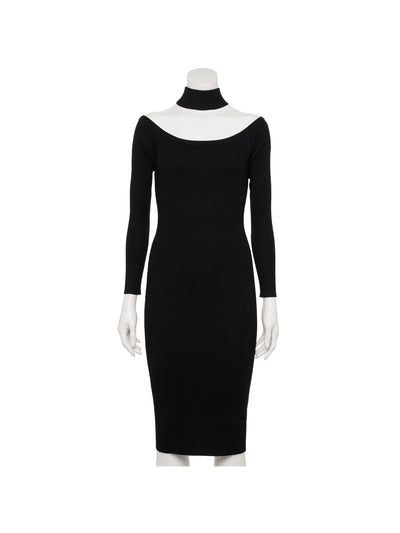 ALMOST FAMOUS Womens Black Cold Shoulder Ribbed Long Sleeve Mock Neck Midi Cocktail Sweater Dress XL