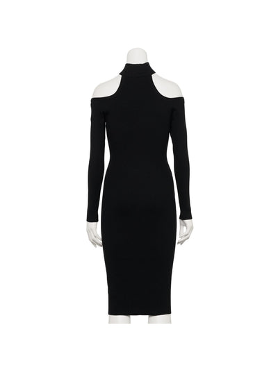 ALMOST FAMOUS Womens Black Cold Shoulder Ribbed Long Sleeve Mock Neck Midi Cocktail Sweater Dress XL