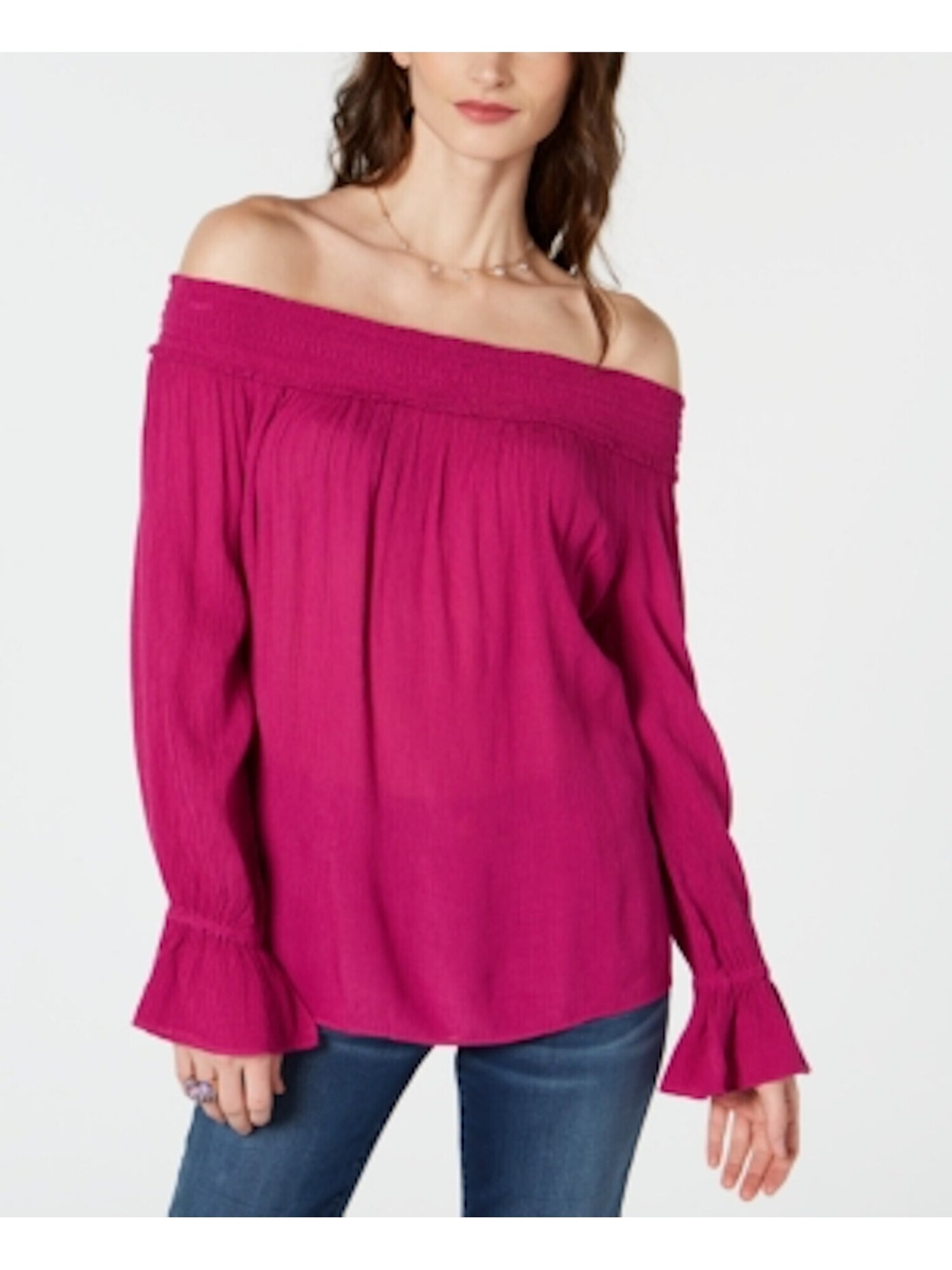 INC Womens Cold Shoulder Long Sleeve Strapless Peasant Top