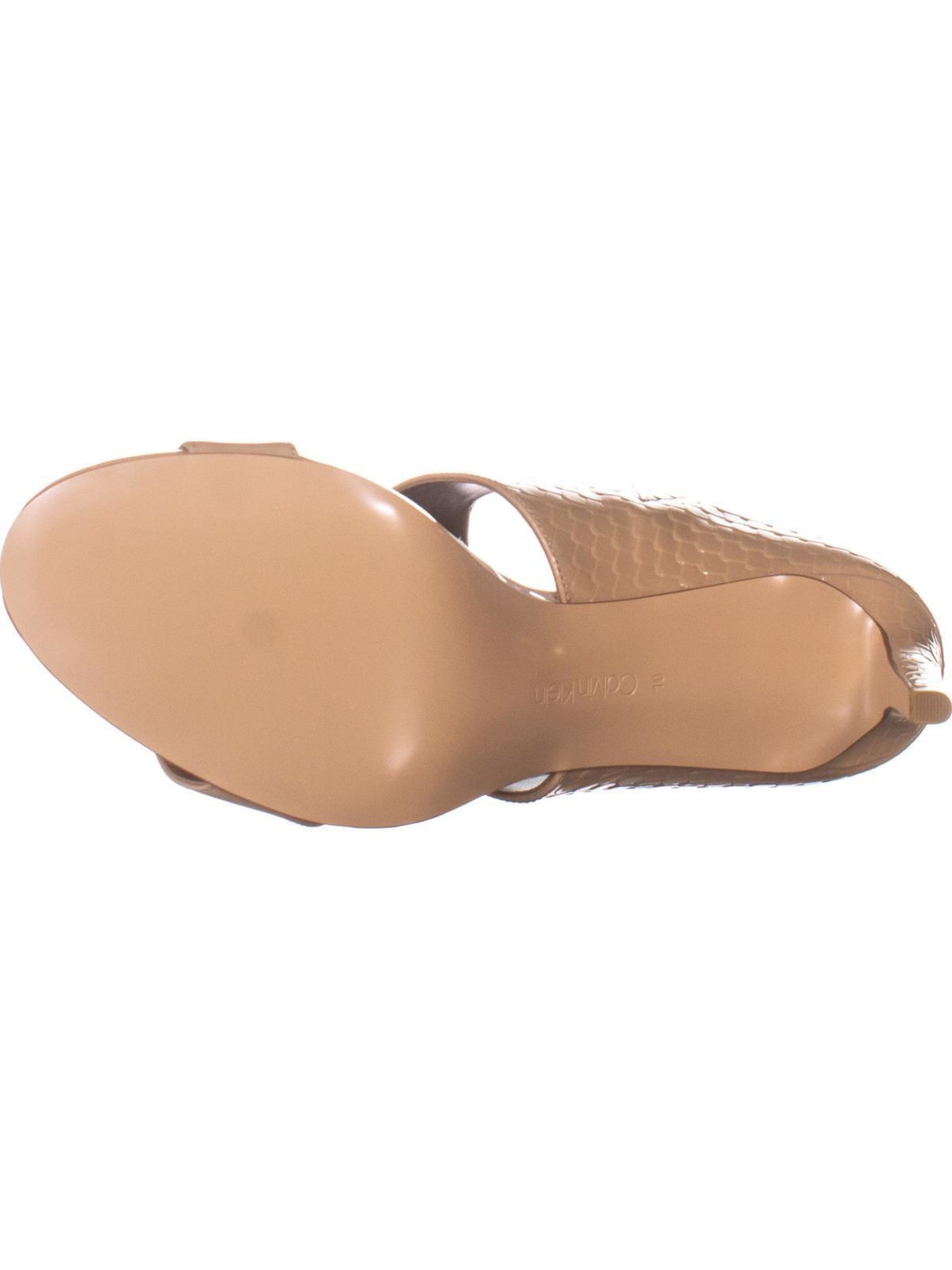 CALVIN KLEIN Womens Beige Scaled Logo Patent Goring Padded Cecily Round Toe Stiletto Slip On Leather Dress Heeled Sandal 8 M