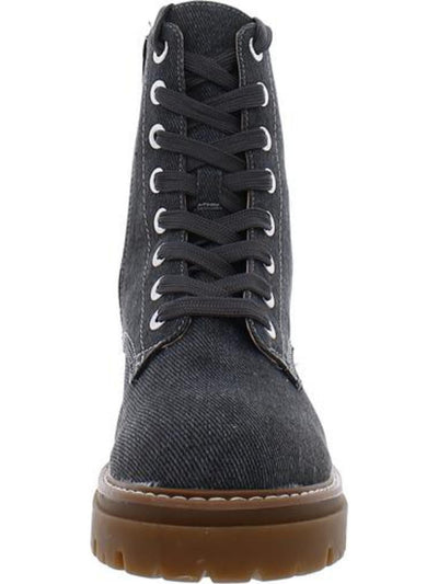SUN STONE Womens Black Cushioned Tiiaa Round Toe Block Heel Lace-Up Combat Boots 6 M