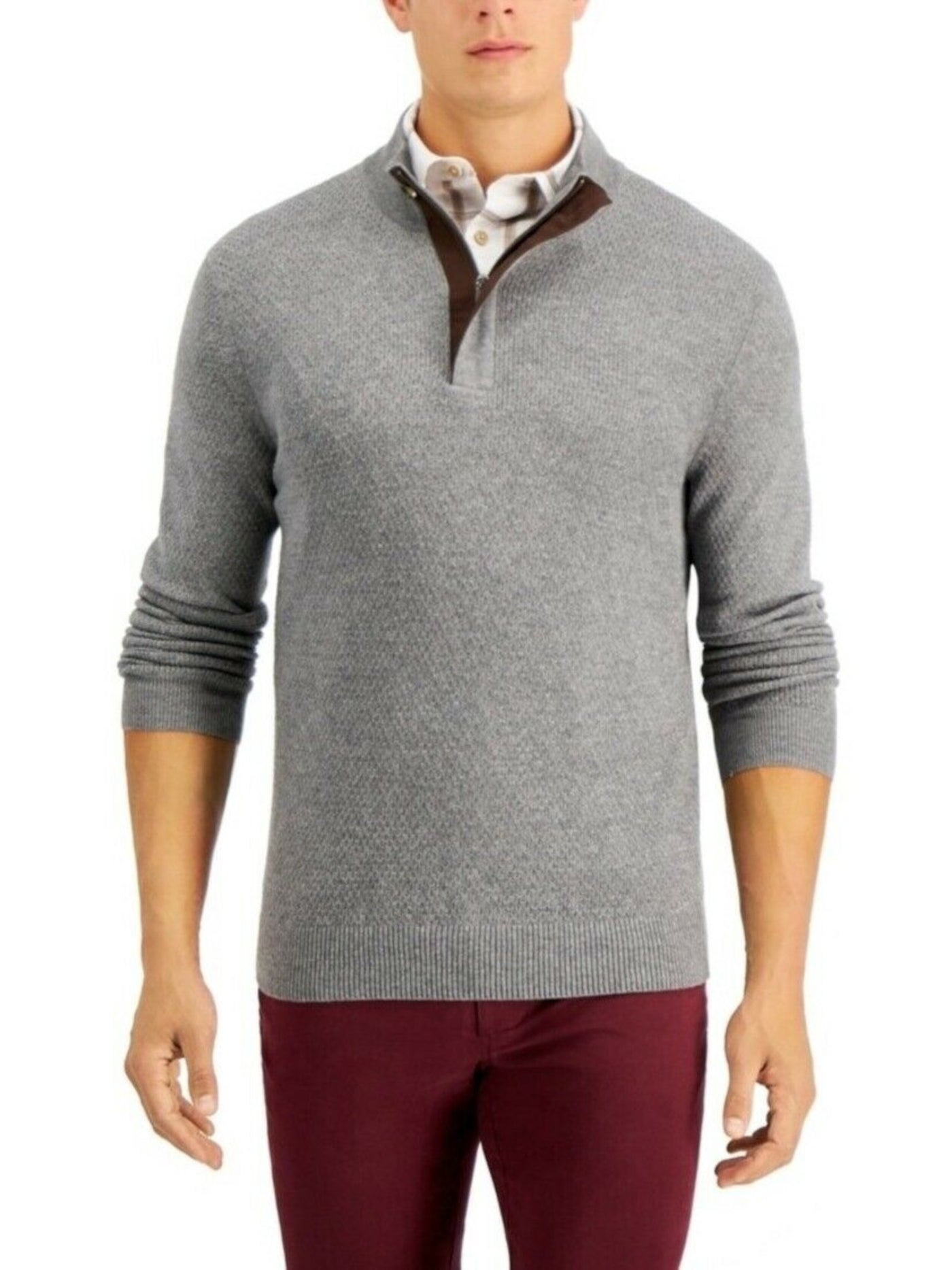 TASSO ELBA Mens Gray Mock Neck Classic Fit Quarter-Zip Cotton Blend Pullover Sweater XL