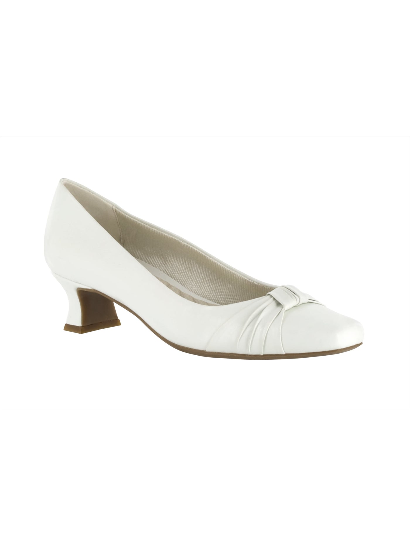EASY STREET Womens White Knot Accent Cushioned Waive Square Toe Flare Slip On Pumps Shoes 9 W