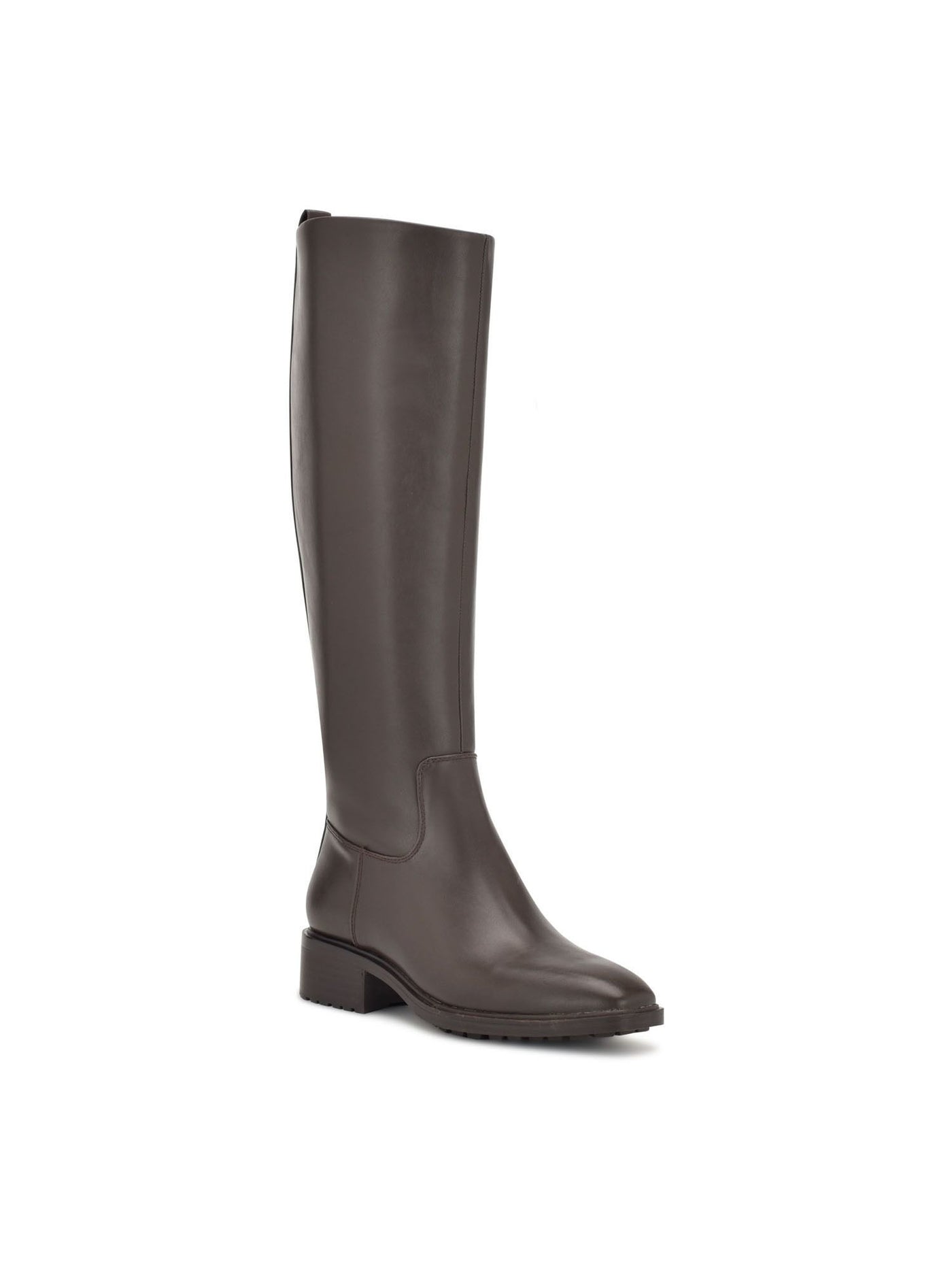 NINE WEST Womens Brown Pull Tab Goring Padded Lug Sole Barile Square Toe Block Heel Zip-Up Riding Boot 7.5 M