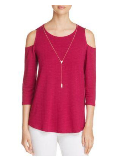 STATUS BY CHENAULT Womens Pink Cold Shoulder With Necklace 3/4 Sleeve Scoop Neck Top XS