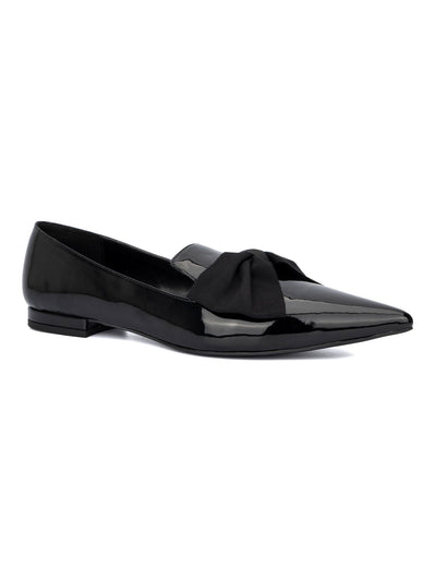FASHION TO FIGURE Womens Black Notched Bow Accent Padded Belinda Pointed Toe Slip On Dress Shoes 10 W
