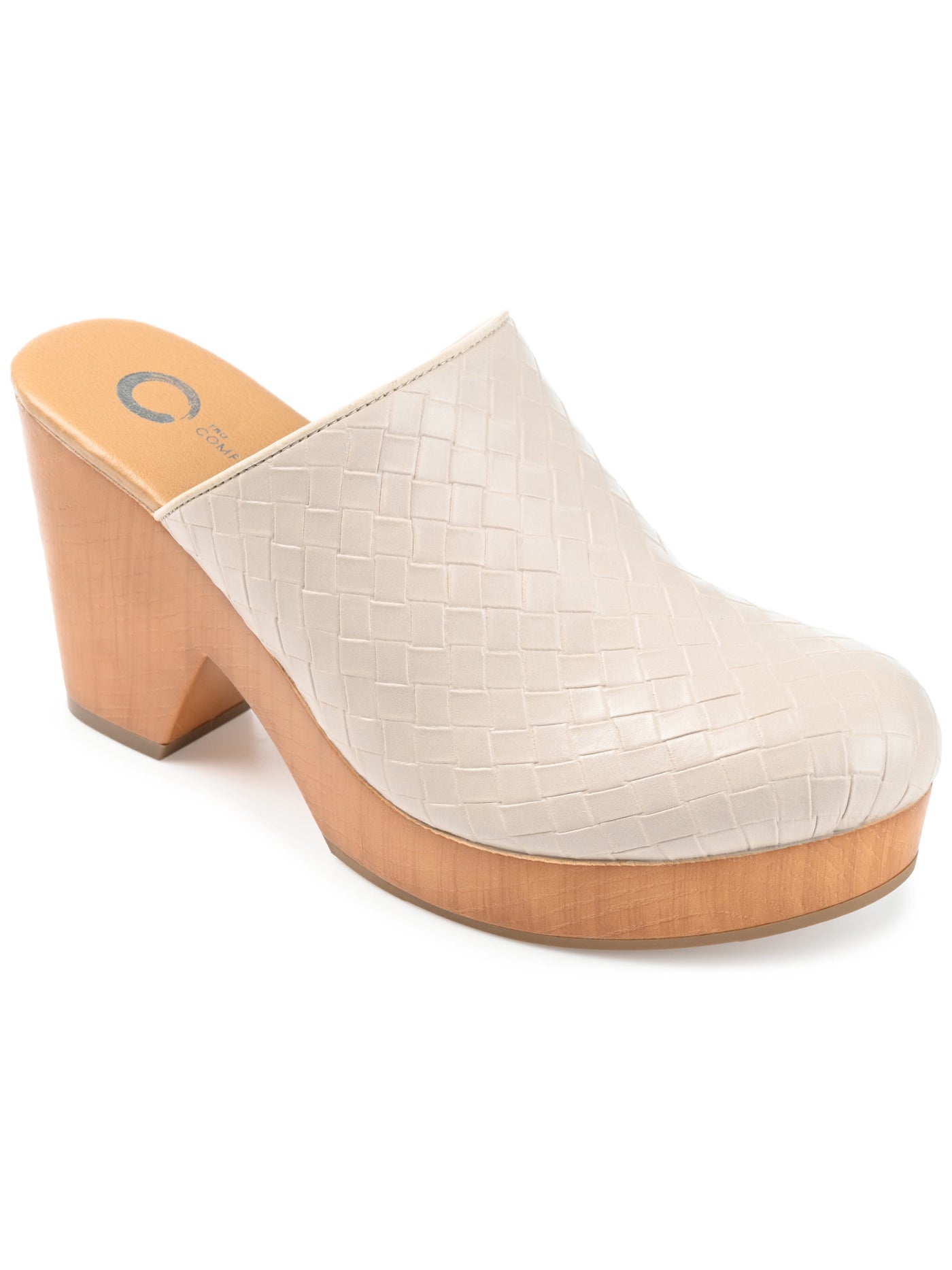 JOURNEE COLLECTION Womens Beige Woven Cushioned Kelsy Round Toe Block Heel Slip On Clogs Shoes 9.5
