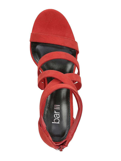 BAR III Womens Red Side Elastic Strappy Cushioned Blythe Round Toe Block Heel Zip-Up Dress Sandals 6.5 M