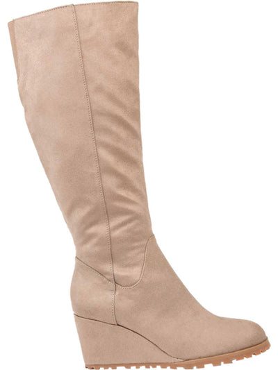 JOURNEE COLLECTION Womens Taupe Beige Padded Parker Almond Toe Wedge Zip-Up Heeled Boots 10 XWC