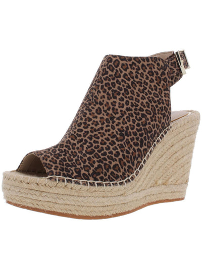 KENNETH COLE Womens Brown Animal Print Peep-Toe Slingback Retro-Inspired 1" Platform Padded Olivia Round Toe Wedge Buckle Espadrille Shoes 9.5 M