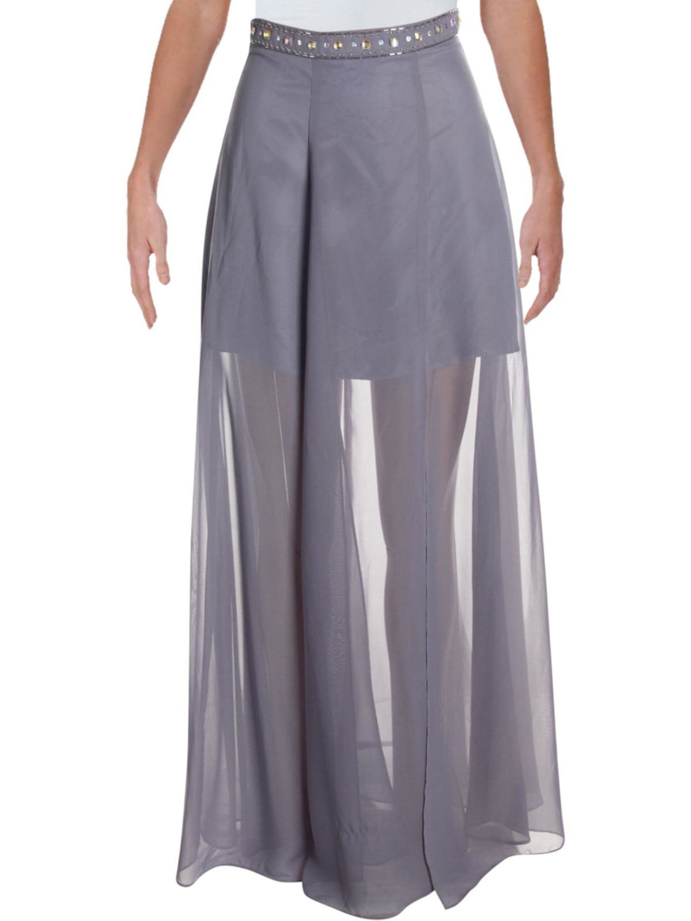 SAY YES TO THE PROM Womens Gray Zippered Sheer Dual Slits Lined Full-Length Party A-Line Skirt Juniors 7\8