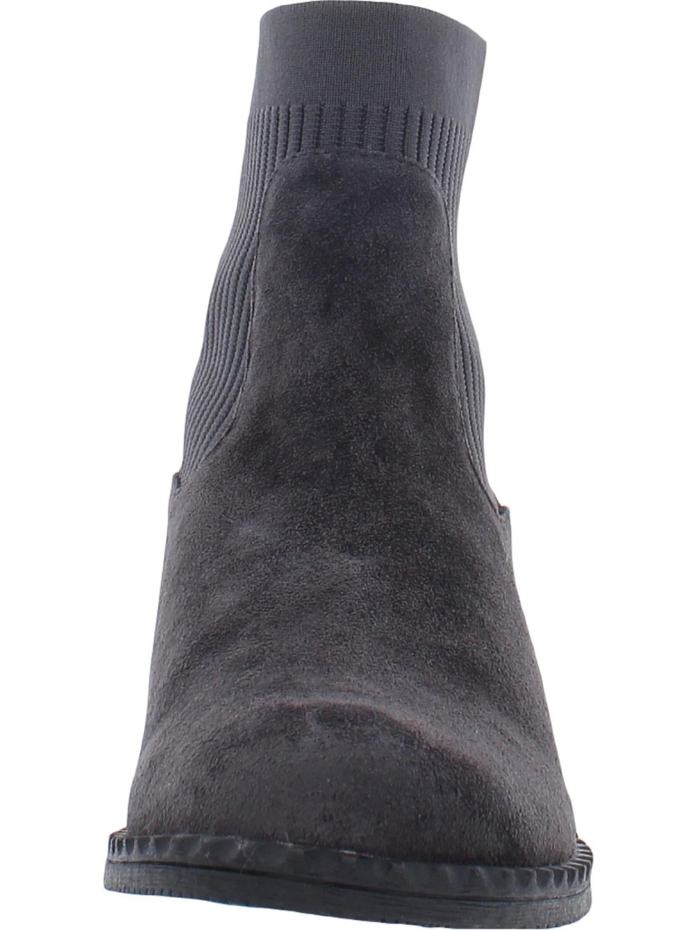 KENNETH COLE Womens Charcoal Gray Mixed Media Ribbed Stretch Inset Back Heel Tab Cushioned Water Resistant Gentle Souls Best Chelsea Round Toe Block Heel Leather Booties 10 M