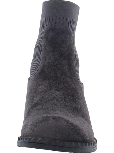 KENNETH COLE Womens Charcoal Gray Mixed Media Ribbed Stretch Inset Back Heel Tab Cushioned Water Resistant Gentle Souls Best Chelsea Round Toe Block Heel Leather Booties 10 M