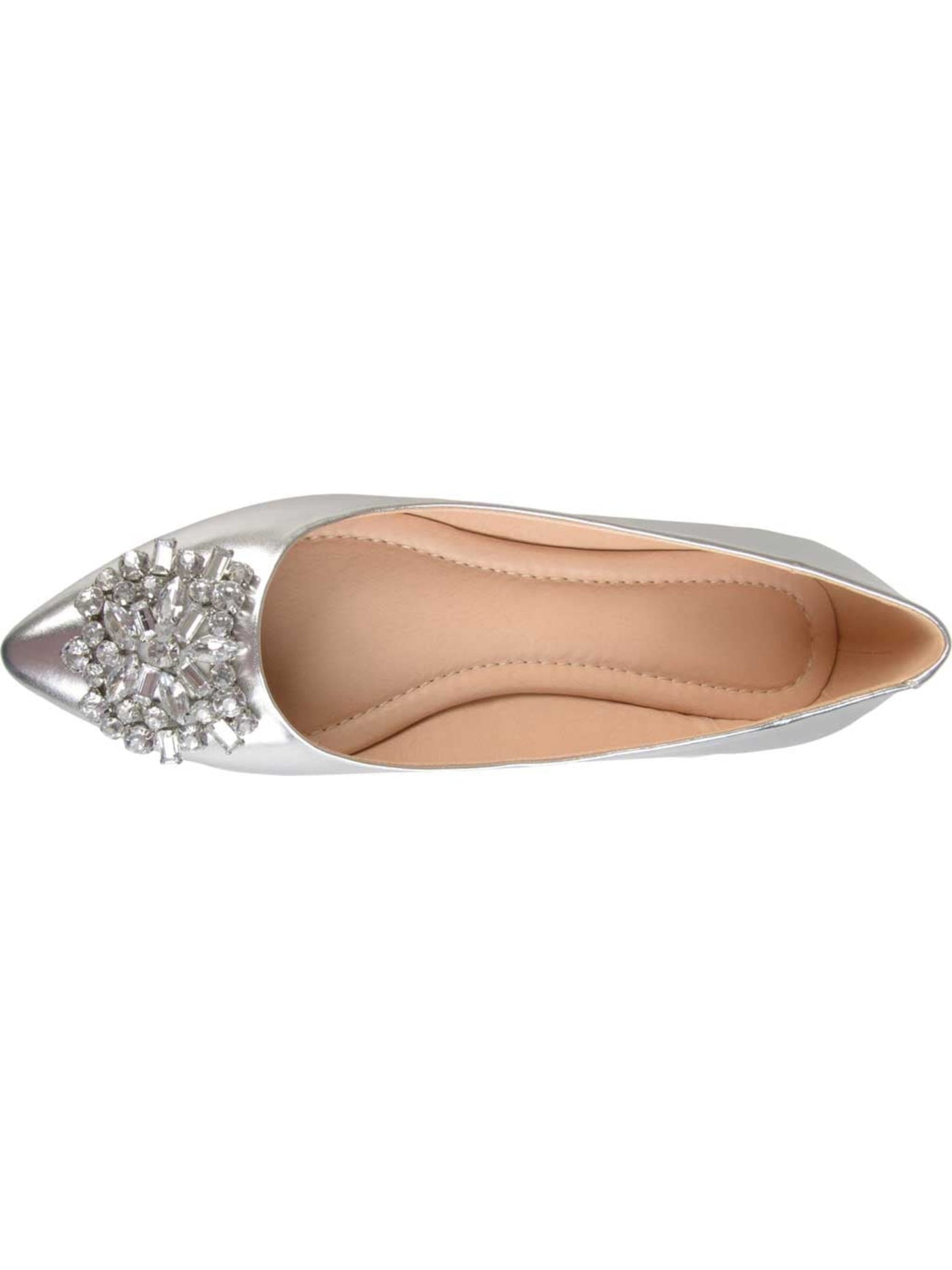 JOURNEE COLLECTION Womens Silver Padded Gem Accent Renzo Pointed Toe Block Heel Slip On Ballet Flats 7.5