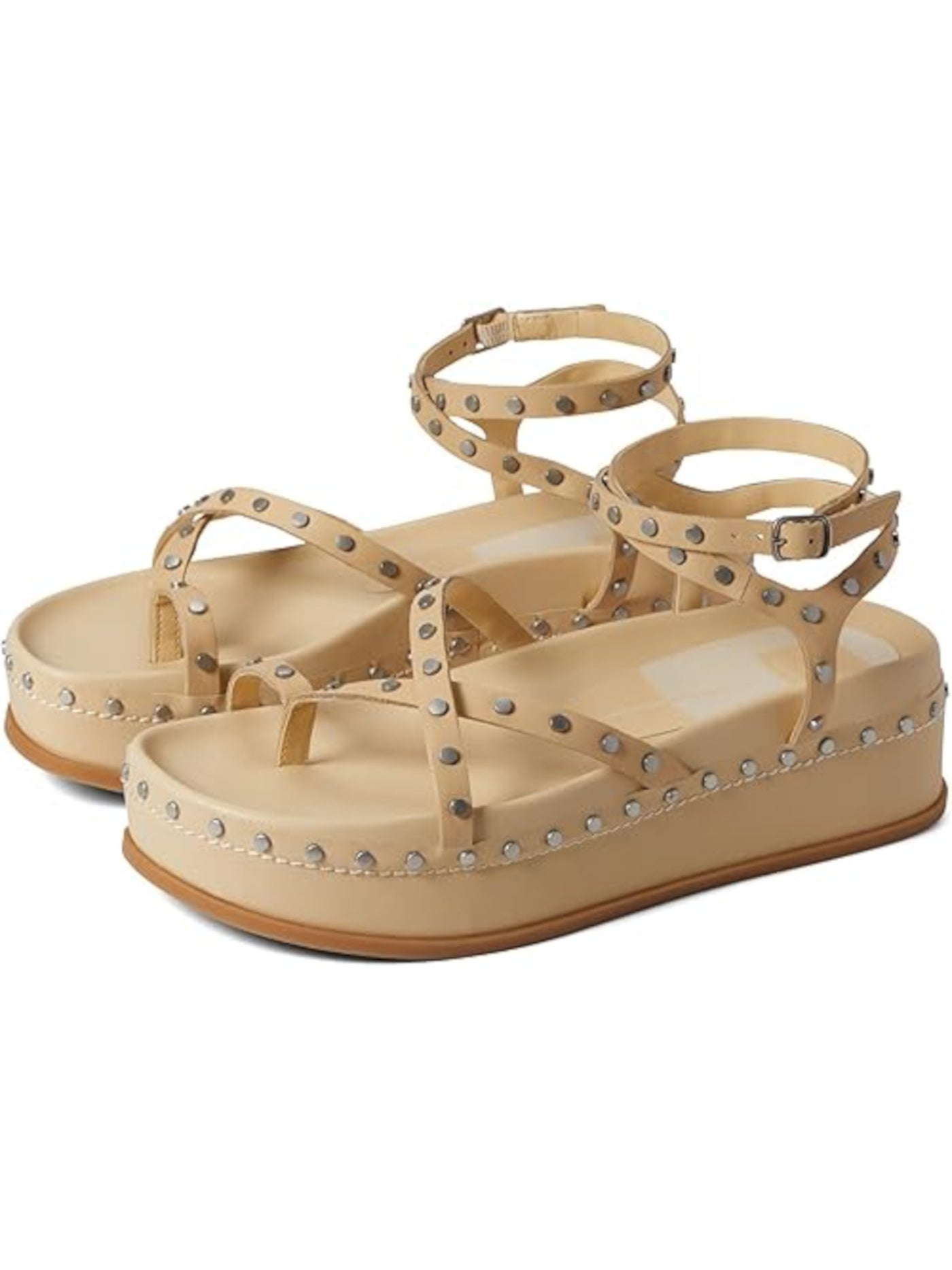 DOLCE VITA Womens Vanilla Beige Strappy Ankle Strap Studded Welma Round Toe Platform Buckle Leather Sandals Shoes 9