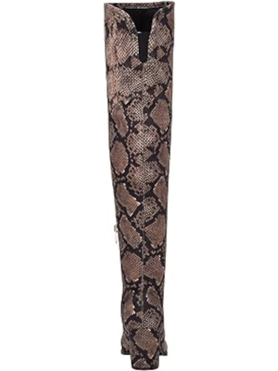MARC FISHER Womens Brown Animal Print Goring Padded Luley Pointed Toe Block Heel Zip-Up Heeled Boots 11 M