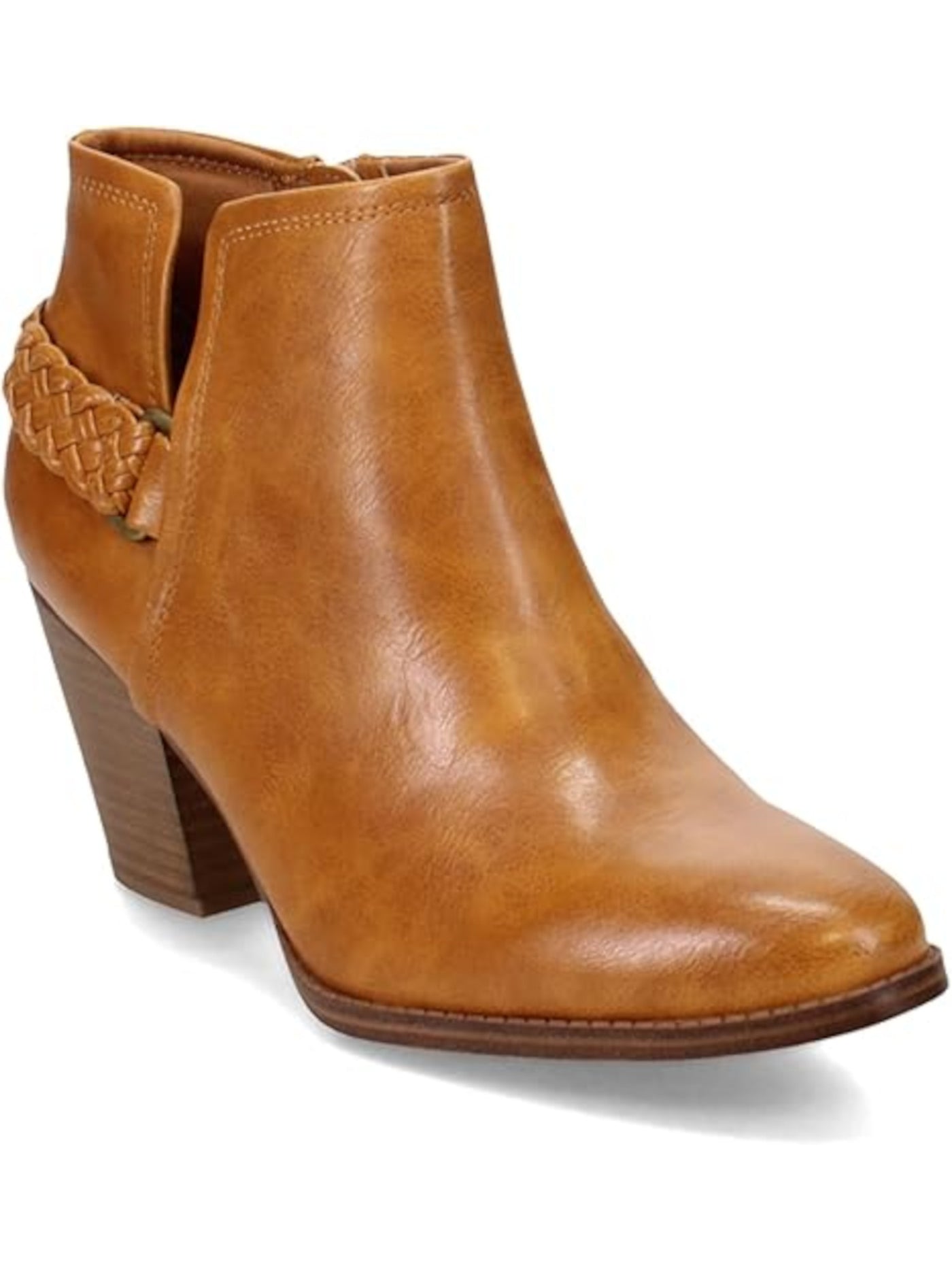 BARETRAPS Womens Brown Braided Ankle Strap Padded Cut Out Charlotte Almond Toe Block Heel Zip-Up Booties 5.5 M