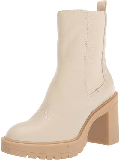 DOLCE VITA Womens Beige Goring 1" Platform Slip Resistant Lug Sole Waterproof Coen H20 Round Toe Block Heel Leather Chelsea Boot 10 M