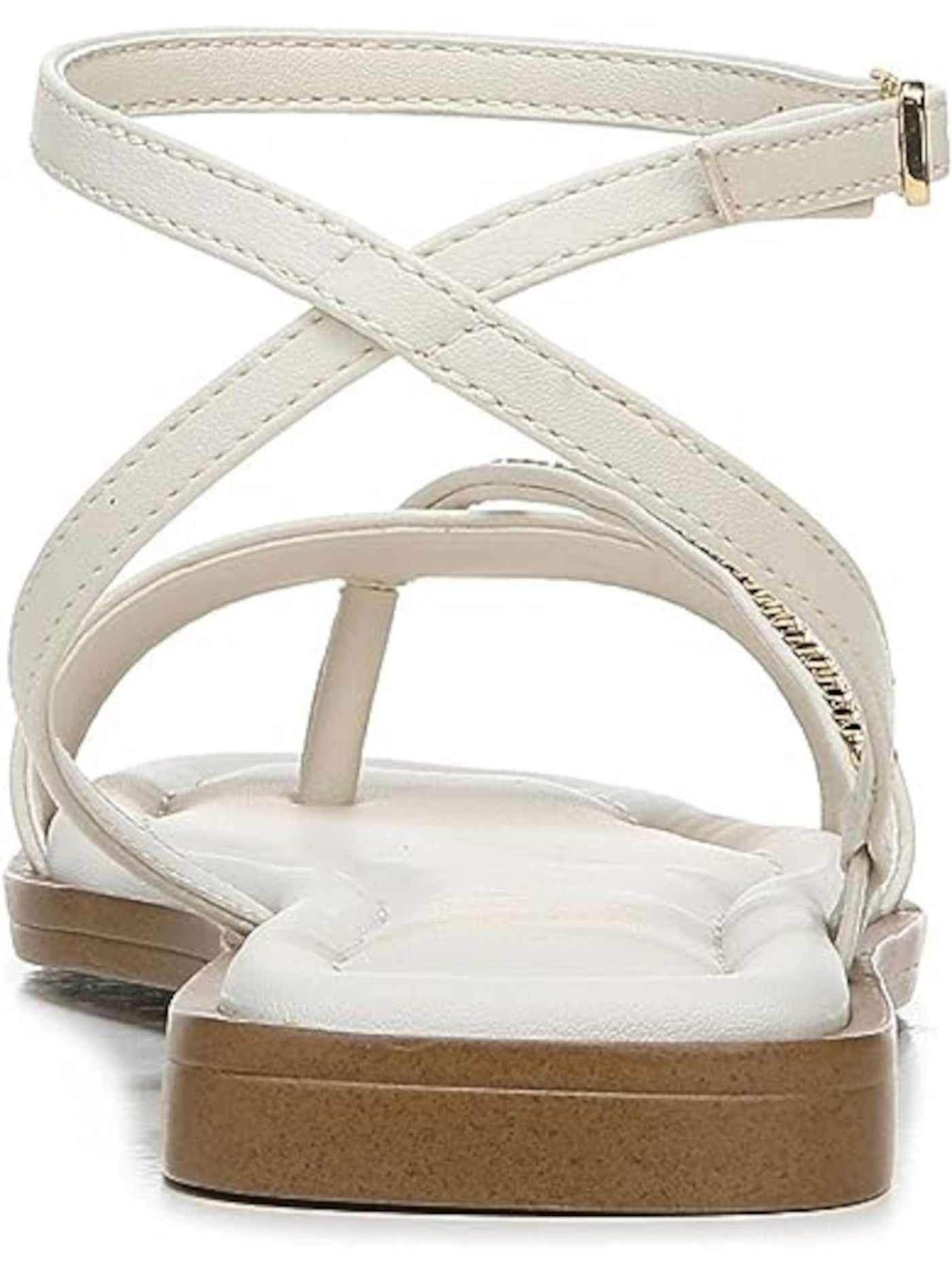 FRANCO SARTO Womens Ivory Asymmetrical Chain Detail Padded Adjustable Strap Ankle Strap Mela Square Toe Block Heel Buckle Sandals Shoes 9.5 M