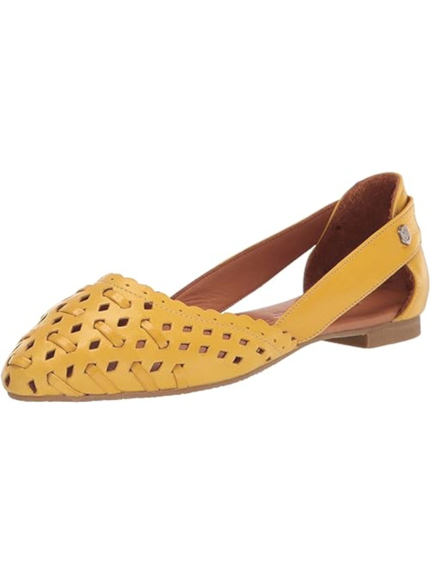 CARMELA Womens Yellow Cut Out Woven Adele Almond Toe Slip On Leather Flats Shoes 36