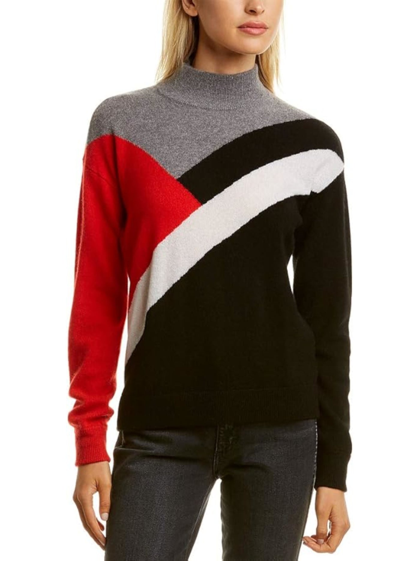 MINNIEROSE Womens Black Color Block Long Sleeve Mock Neck Wear To Work Sweater L