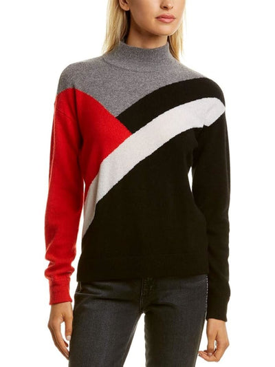MINNIEROSE Womens Black Color Block Long Sleeve Mock Neck Wear To Work Sweater L