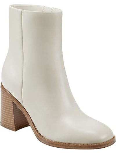 MARC FISHER Womens Beige Padded Lianna Square Toe Block Heel Zip-Up Leather Dress Boots 8 M